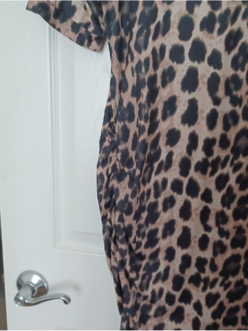 × Leopard Print Short Sleeve Bodycon Dress - Beige and Black Women's Size Large - Picture 6 of 12